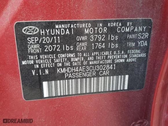2012 Hyundai Elantra GLS with VIN KMHDH4AE3CU302841, listed as a Copart auction lot 49532255 with 127,808 mi miles and Salvage Title. Bid and sale history available at carsss.com. Image 14.