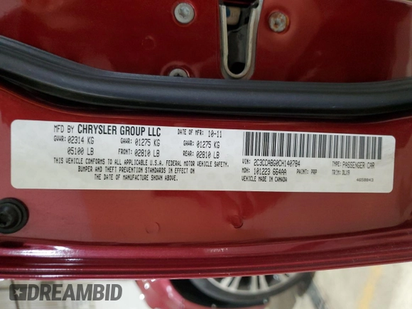 2012 Chrysler 300 S with VIN 2C3CCABG0CH140784, listed as a Copart auction lot 53038035 with 78,792 mi miles and Salvage Title. Bid and sale history available at carsss.com. Image 12.
