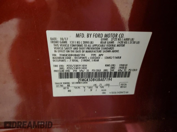 2018 Ford Flex Limited with VIN 2FMGK5D84JBA07194, listed as a Copart auction lot 85785504 with 88,763 mi miles and Salvage Title. Bid and sale history available at carsss.com. Image 13.