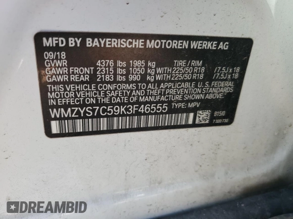 2019 MINI Countryman Cooper with VIN WMZYS7C59K3F46555, listed as a Copart auction lot 53354775 with 82,034 mi miles and Salvage title. Bid and sale history available at DreamBid. Image 12.