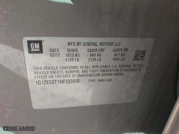 2017 Chevrolet Malibu LT with VIN 1G1ZE5ST1HF233898, listed as a IAAI auction lot 41783581 with 212,164 mi miles. Bid and sale history available at carsss.com. Image 9.