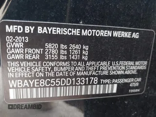 2013 BMW 7 Series 750Li with VIN WBAYE8C55DD133178, listed as a IAAI auction lot 41509860 with 90,841 mi miles and . Bid and sale history available at DreamBid. Image 9.