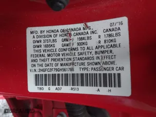 2016 Honda Civic Sedan EX with VIN 2HGFC2F79GH561788, listed as a IAAI auction lot 42009441 with 84,064 mi miles. Bid and sale history available at carsss.com. Image 9.