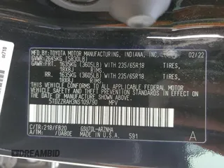 2022 Toyota Highlander LE z VIN 5TDZZRAH3NS109790, wystawiony jako Copart lot #49627715 z przebiegiem 33 113 mil mil oraz Szkoda całkowita • Salvage title. Historia ofert i sprzedaży dostępna na DreamBid. Obrazek 16.