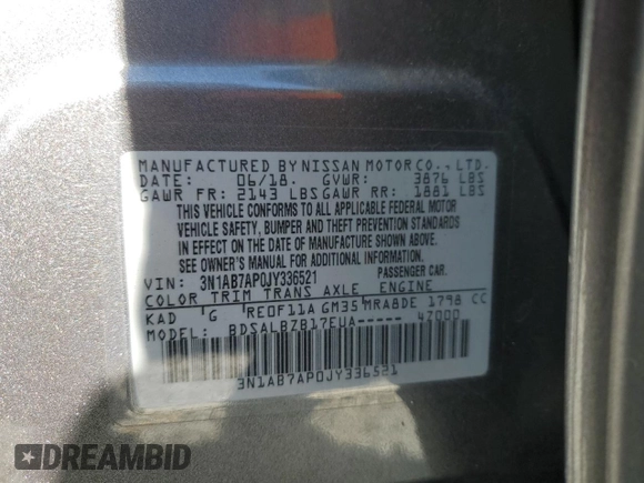 2018 Nissan Sentra S with VIN 3N1AB7AP0JY336521, listed as a Copart auction lot 47239925 with 147,445 mi miles and Salvage Title. Bid and sale history available at DreamBid. Image 12.