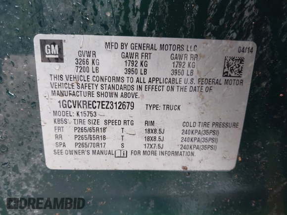 2014 Chevrolet Silverado 1500 LT with VIN 1GCVKREC7EZ312679, listed as a IAAI auction lot 40874395 with 153,234 mi miles and . Bid and sale history available at DreamBid. Image 9.