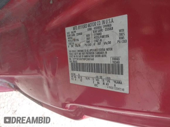 1999 Ford Ranger XL with VIN 1FTYR10V7XPC00160, listed as a IAAI auction lot 42750617 with 231,974 mi miles and . Bid and sale history available at DreamBid. Image 9.