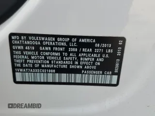 2014 Volkswagen Passat Wolfsburg Edition z VIN 1VWAT7A3XEC021986, wystawiony jako Copart lot #48819995 z przebiegiem 125 699 mil mil oraz Szkoda całkowita • Salvage title. Historia ofert i sprzedaży dostępna na DreamBid. Obrazek 15.