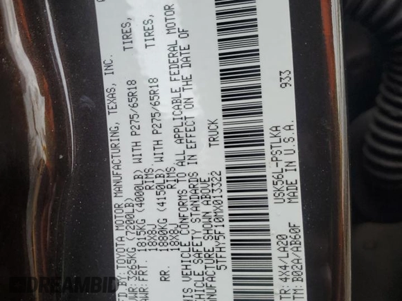 2021 Toyota Tundra Limited z VIN 5TFHY5F10MX013322, wystawiony jako Copart lot #46177705 z przebiegiem 22 103 mil mil oraz Szkoda całkowita • Salvage title. Historia ofert i sprzedaży dostępna na DreamBid. Obrazek 12.