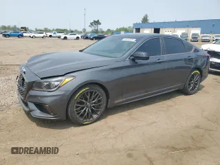 2018 Genesis G80 Sport with VIN KMHGN4JB0JU257124, listed as a Copart auction lot 59428525 with 92,157 mi miles and Salvage title. Bid and sale history available at DreamBid. Image 1.