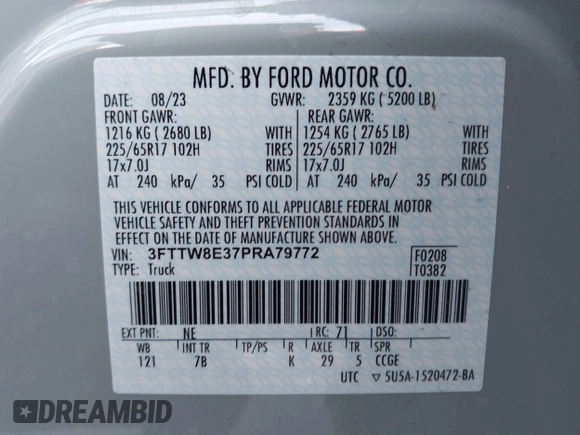 2023 Ford Maverick XL z VIN 3FTTW8E37PRA79772, wystawiony jako IAAI lot #42233040 z przebiegiem 25 763 mil mil oraz . Historia ofert i sprzedaży dostępna na DreamBid. Obrazek 9.