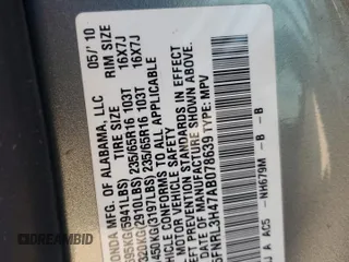 2010 Honda Odyssey EX with VIN 5FNRL3H47AB078639, listed as a Copart auction lot 52721055 with 192,341 mi miles and Salvage Title. Bid and sale history available at carsss.com. Image 13.