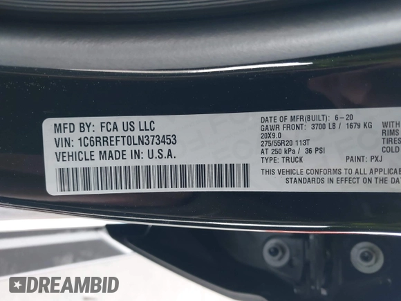 2020 Ram 1500 Big Horn z VIN 1C6RREFT0LN373453, wystawiony jako IAAI lot #42589862 z przebiegiem 93 768 mil mil oraz . Historia ofert i sprzedaży dostępna na DreamBid. Obrazek 9.
