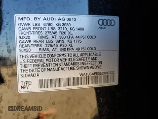 2014 Audi Q7 Premium Plus with VIN WA1LGAFE3ED002322, listed as a Copart auction lot 61565425 with 146,166 mi miles and Salvage title. Bid and sale history available at DreamBid. Image 14.