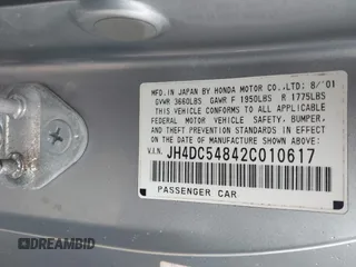 2002 Acura RSX Auto z VIN JH4DC54842C010617, wystawiony jako IAAI lot #40798368 z przebiegiem 170 017 mil mil oraz . Historia ofert i sprzedaży dostępna na DreamBid. Obrazek 9.
