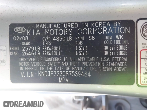 2008 Kia Sportage LX with VIN KNDJE723087539484, listed as a IAAI auction lot 41736029 with 145,824 mi miles and . Bid and sale history available at carsss.com. Image 9.