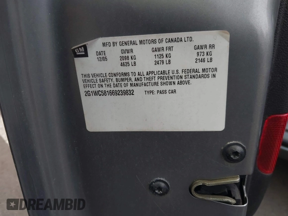 2006 Chevrolet Impala LT 3.9L with VIN 2G1WC581669239832, listed as a IAAI auction lot 42141465 with 163,058 mi miles and . Bid and sale history available at DreamBid. Image 9.