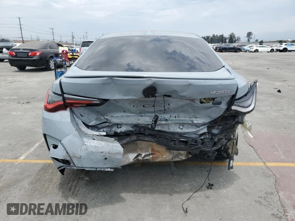 2022 BMW 4 Series 430i with VIN WBA63AV00NFM54895, listed as a Copart auction lot 59437215 with Not provided miles and Salvage title. Bid and sale history available at DreamBid. Image 6.