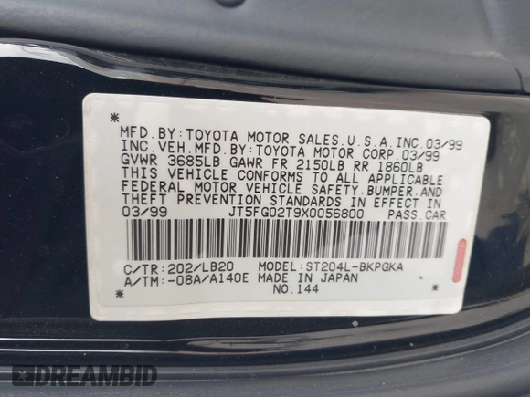 1999 Toyota Celica GT z VIN JT5FG02T9X0056800, wystawiony jako IAAI lot #42374921 z przebiegiem 48 157 mil mil oraz . Historia ofert i sprzedaży dostępna na DreamBid. Obrazek 9.