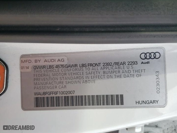 2015 Audi A3 2.0T Premium with VIN WAUBFGFF6F1002007, listed as a Copart auction lot 47058575 with 102,867 mi miles and Salvage Title. Bid and sale history available at carsss.com. Image 14.