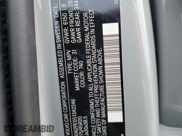 2025 Volvo XC90 Plus with VIN YV4062PE0S1342246, listed as a Copart auction lot 45939605 with 3,511 mi miles and Clean Title. Bid and sale history available at DreamBid. Image 14.