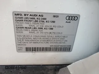 2021 Audi Q5 Premium Plus with VIN WA1BAAFY6M2010268, listed as a Copart auction lot 60370325 with 38,227 mi miles and Salvage title. Bid and sale history available at DreamBid. Image 13.