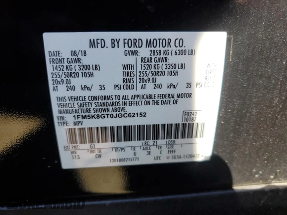 2018 Ford Explorer Sport z VIN 1FM5K8GT0JGC62152, wystawiony jako Copart lot #42720405 z przebiegiem 116 387 mil mil oraz Szkoda całkowita • Salvage title. Historia ofert i sprzedaży dostępna na DreamBid. Obrazek 12.