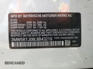 2020 BMW 3 Series 330i with VIN 3MW5R1J08L8B43219, listed as a Copart auction lot 53670875 with Not Provided miles and Salvage Title. Bid and sale history available at carsss.com. Image 12.