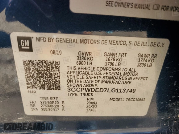 2020 Chevrolet Silverado 1500 RST with VIN 3GCPWDED7LG113749, listed as a Copart auction lot 84822384 with 62,136 mi miles and Clean Title. Bid and sale history available at DreamBid. Image 12.