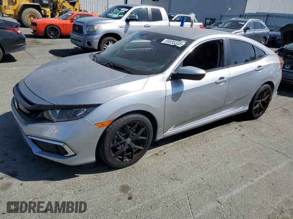 2020 Honda Civic LX z VIN 19XFC2F6XLE209685, wystawiony jako Copart lot #59595335 z przebiegiem Nie podano mil oraz Szkoda całkowita • Salvage title. Historia ofert i sprzedaży dostępna na DreamBid. Obrazek 1.