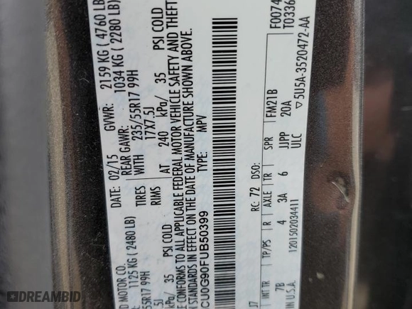 2015 Ford Escape SE with VIN 1FMCU0G90FUB50399, listed as a Copart auction lot 47292375 with 113,994 mi miles and Salvage Title. Bid and sale history available at carsss.com. Image 12.