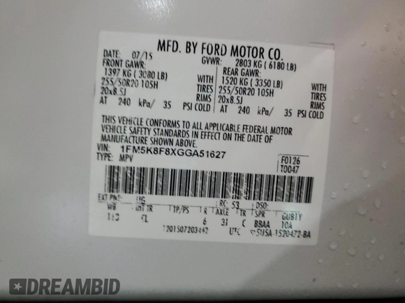 2016 Ford Explorer Limited with VIN 1FM5K8F8XGGA51627, listed as a Copart auction lot 49897945 with 187,919 mi miles and Salvage Title. Bid and sale history available at carsss.com. Image 14.