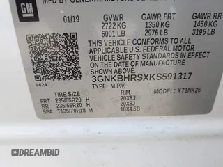 2019 Chevrolet Blazer with VIN 3GNKBHRSXKS591317, listed as a IAAI auction lot 42075872 with 103,595 mi miles and . Bid and sale history available at DreamBid. Image 9.