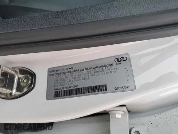 2020 Audi A3 Sedan Premium with VIN WAUAUGFF6LA070658, listed as a Copart auction lot 39063954 with 54,536 mi miles. Bid and sale history available at carsss.com. Image 14.
