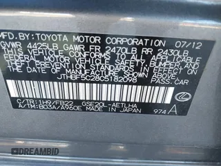 2012 Lexus IS 250 with VIN JTHBF5C28C5182098, listed as a IAAI auction lot 41344801 with 178,233 mi miles and . Bid and sale history available at DreamBid. Image 9.