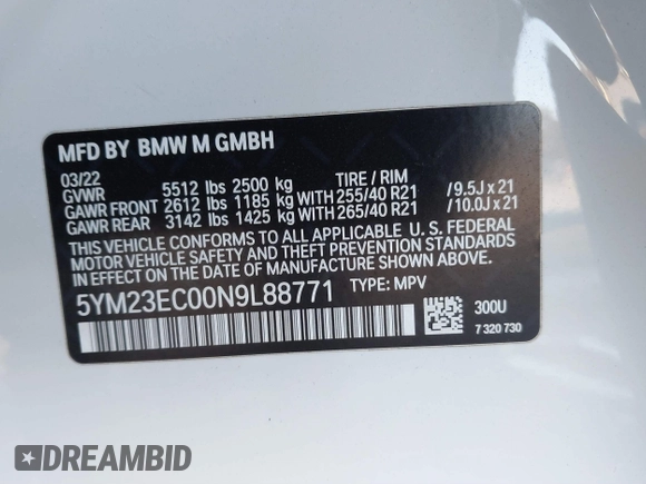 2022 BMW X4 M with VIN 5YM23EC00N9L88771, listed as a IAAI auction lot 41362198 with 29,949 mi miles. Bid and sale history available at carsss.com. Image 9.