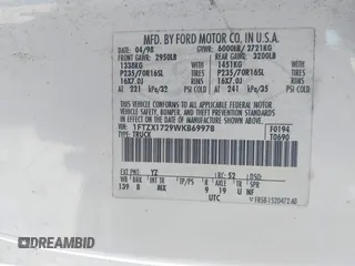 1998 Ford F-150 с VIN 1FTZX1729WKB69978, выставлен на аукционе IAAI как лот 41833491 с пробегом 145 620 миль миль и . История ставок и продаж доступна на DreamBid. Изображение 9.