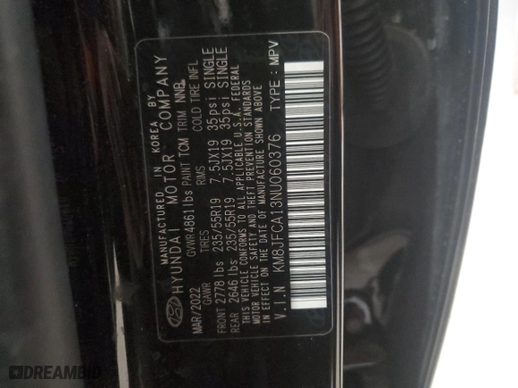 2022 Hyundai Tucson Hybrid SEL Convenience with VIN KM8JFCA13NU060376, listed as a Copart auction lot 45476825 with 43,797 mi miles and Salvage Title. Bid and sale history available at carsss.com. Image 15.