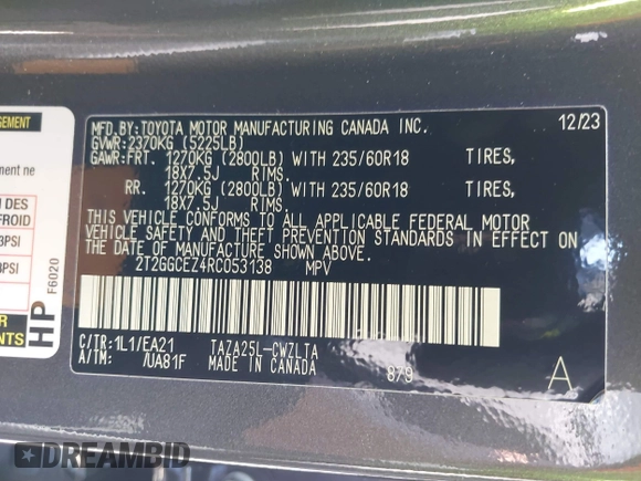 2024 Lexus NX 350 Premium with VIN 2T2GGCEZ4RC053138, listed as a IAAI auction lot 42086893 with 8,335 mi miles and . Bid and sale history available at DreamBid. Image 9.