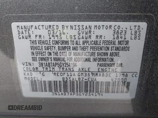2016 Nissan Sentra SV with VIN 3N1AB7AP5GY254194, listed as a IAAI auction lot 42120010 with 170,936 mi miles and . Bid and sale history available at DreamBid. Image 9.