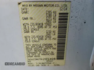 2015 Nissan Murano Platinum with VIN 5N1AZ2MH7FN205408, listed as a Copart auction lot 48922835 with 154,667 mi miles and Salvage Title. Bid and sale history available at DreamBid. Image 13.