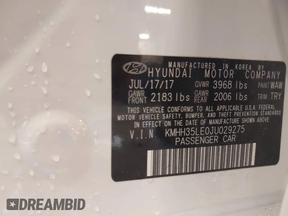 2018 Hyundai Elantra z VIN KMHH35LE0JU029275, wystawiony jako IAAI lot #39288538 z przebiegiem 17 937 mil mil oraz . Historia ofert i sprzedaży dostępna na DreamBid. Obrazek 9.