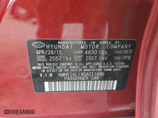 2016 Hyundai Sonata Hybrid SE with VIN KMHE24L19GA011686, listed as a Copart auction lot 54731005 with 0 mi miles and Clean Title. Bid and sale history available at carsss.com. Image 12.