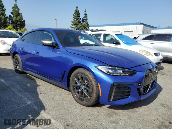 2024 BMW i4 M50 with VIN WBY33AW07RFS19600, listed as a Copart auction lot 53030904 with 1,985 mi miles and Salvage Title. Bid and sale history available at carsss.com. Image 4.