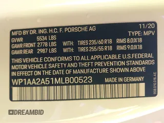 2021 Porsche Macan с VIN WP1AA2A51MLB00523, выставлен на аукционе IAAI как лот 42332562 с пробегом 61 254 миль миль и . История ставок и продаж доступна на DreamBid. Изображение 9.