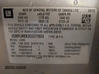 2012 Chevrolet Equinox LT w/2LT with VIN 2GNFLNEK2C6277924, listed as a IAAI auction lot 40423810 with 76,483 mi miles. Bid and sale history available at carsss.com. Image 9.
