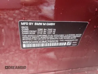 2021 BMW M8 z VIN WBSGV0C03MCF60039, wystawiony jako Copart lot #39737763 z przebiegiem Nie podano mil oraz . Historia ofert i sprzedaży dostępna na DreamBid. Obrazek 13.