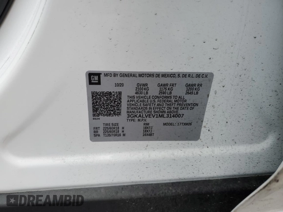 2021 GMC Terrain SLT with VIN 3GKALVEV1ML314007, listed as a Copart auction lot 44845655 with 74,673 mi miles and Salvage Title. Bid and sale history available at DreamBid. Image 13.