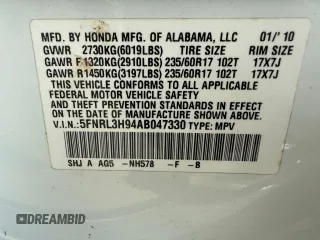 2010 Honda Odyssey Touring with VIN 5FNRL3H94AB047330, listed as a Copart auction lot 54064195 with 193,979 mi miles and Clean Title. Bid and sale history available at carsss.com. Image 10.