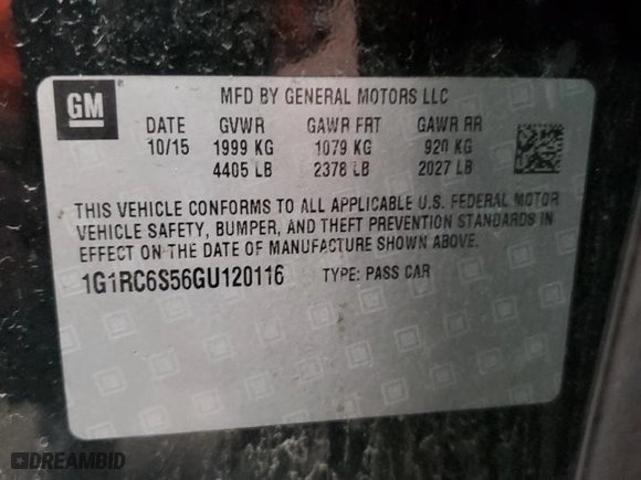 2016 Chevrolet Volt LT with VIN 1G1RC6S56GU120116, listed as a Copart auction lot 52386195 with 128,317 mi miles and Clean Title. Bid and sale history available at carsss.com. Image 12.